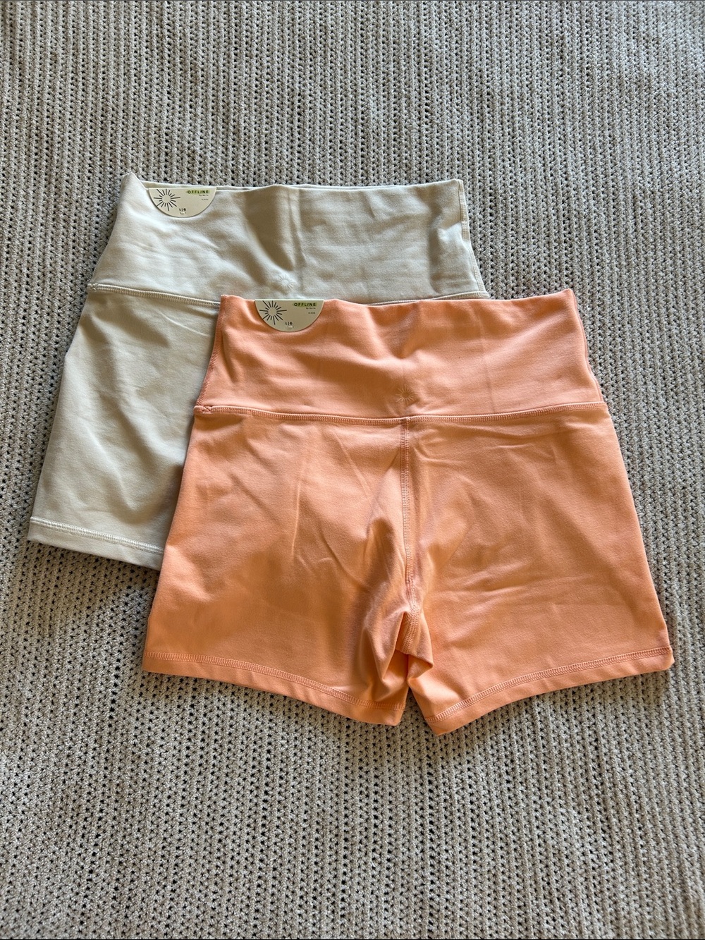 Aerie Offline Women’s High-Waist Active Shorts - Peach and Cream - Picture 2 of 4